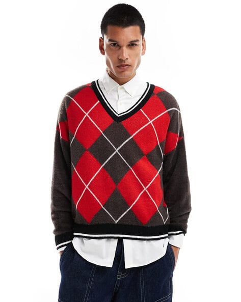 ASOS DESIGN Argly Pattern Oversized Knitted Crew-Neck Jumper