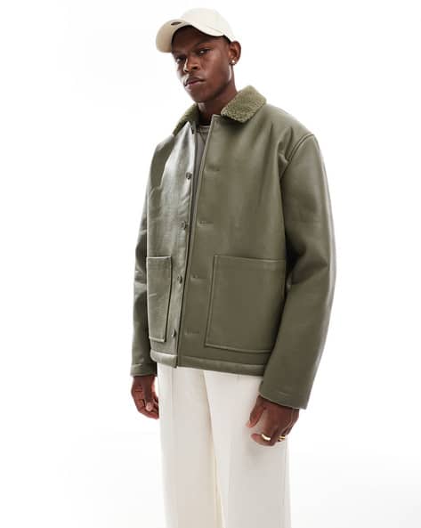 ASOS DESIGN Borg Lined Oversized Biker Jacket