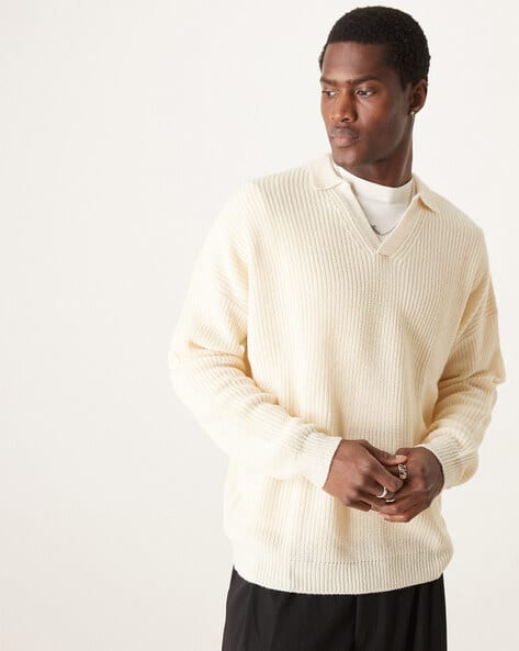 ASOS DESIGN Ribbed Oversized Jumper with Notch-Neck