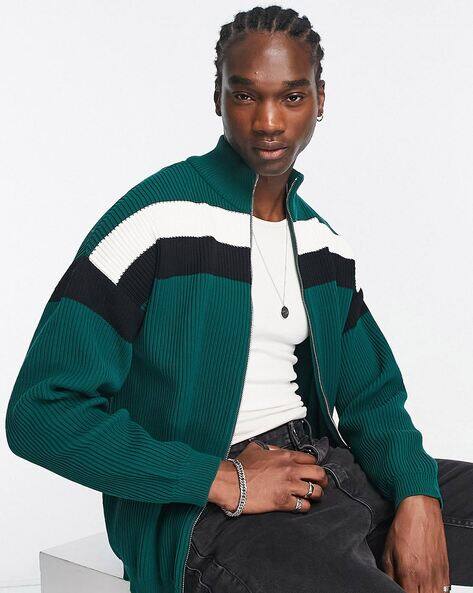 ASOS DESIGN Ribbed Oversized Track Jacket with Stripes