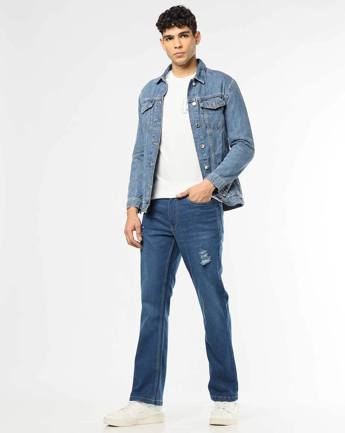 Buda Jeans Co Lightly Washed Distressed Bootcut Jeans For Men (Blue, 38)