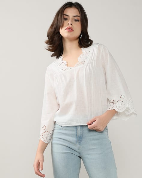 Lee Cooper Women Schiffli Embroidered Regular Fit Top
