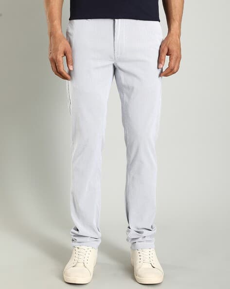 Men Striped Slim Fit Flat-Front Trousers