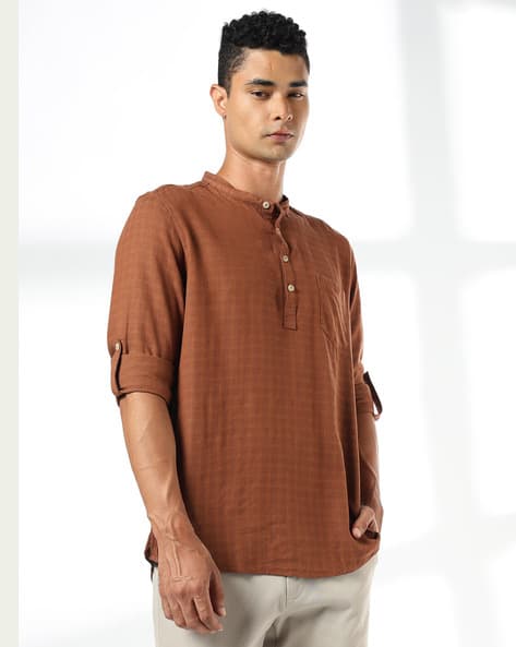 NETPLAY Men Slim Fit Band-Collar Classic Shirt