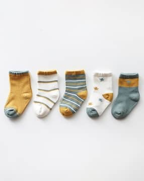 beach curve Boys Pack of 5 Striped Ankle-Length Socks-picture-30