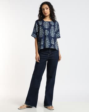 svrnaa by azorte Handblock Print Loose Fit Round-Neck Top-picture-25