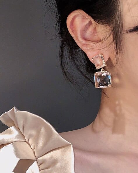 Square-Shape Crystal Drop Earrings