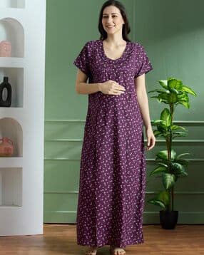 nightspree Women Floral Print Round-Neck Maternity Nightgown-picture-28