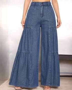 Women High-Rise Washed Flared Jeans