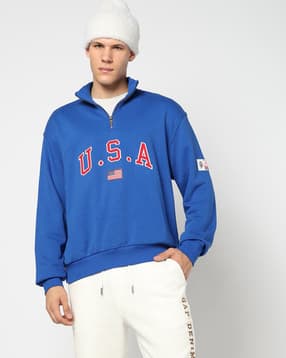 Men Americana Typographic Half-Zip Hoodie