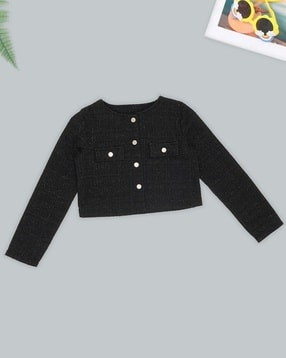 pantaloons junior Girls Knitted Jacket with Flat Pockets-picture-26