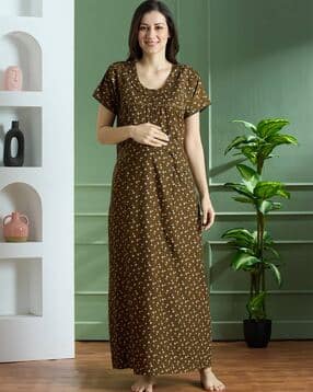 nightspree Women Floral Print Round-Neck Maternity Nightgown-picture-44