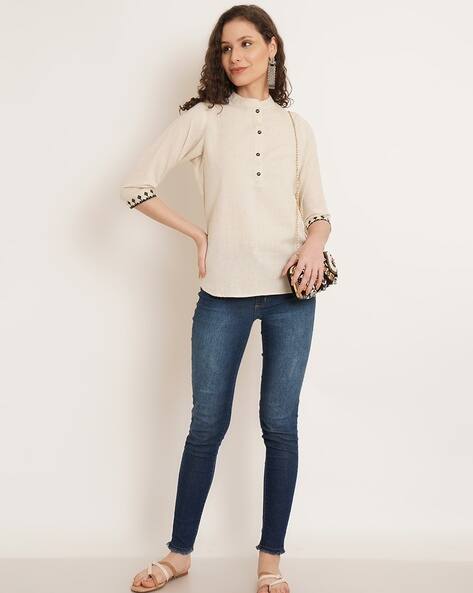 Nyrika Women Embroidered Mandarin-Collar Top