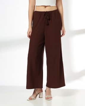 Women Waffle Textured Wide-Leg Trousers