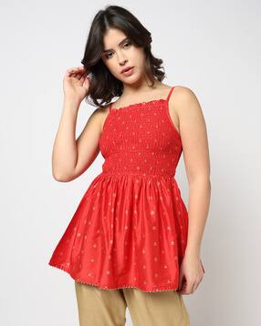 yousta Women Floral Print Strappy Flared Kurti-picture-15