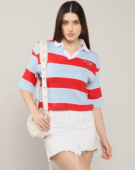 Lee Cooper Women Striped Boxy Fit Polo T-Shirt