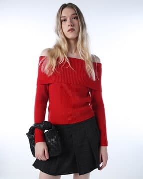 only Women Ribbed Regular Fit Off-Shoulder Pullover-picture-18