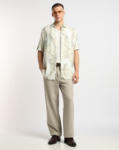 Altheory by AZORTE Relaxed Fit Printed Viscose Shirt