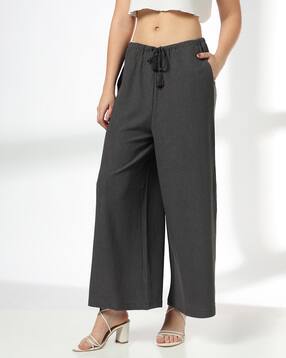Women Waffle Textured Wide-Leg Trousers