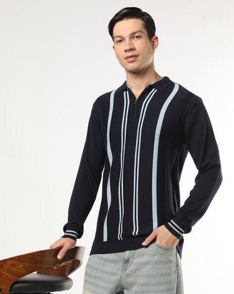 Buda Jeans Co Striped Relaxed Fit Zip-Up Polo Sweater
