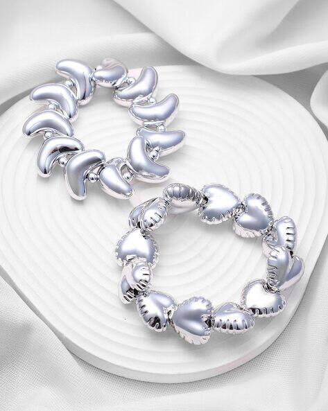 Sohi Women Set of 2 Silver-Plated Beaded Link Bracelets