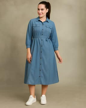 Women Shirt Dress with Waist Tie-Up-image-21