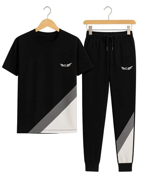 Men Regular Fit Tracksuit with Drawstring Waist