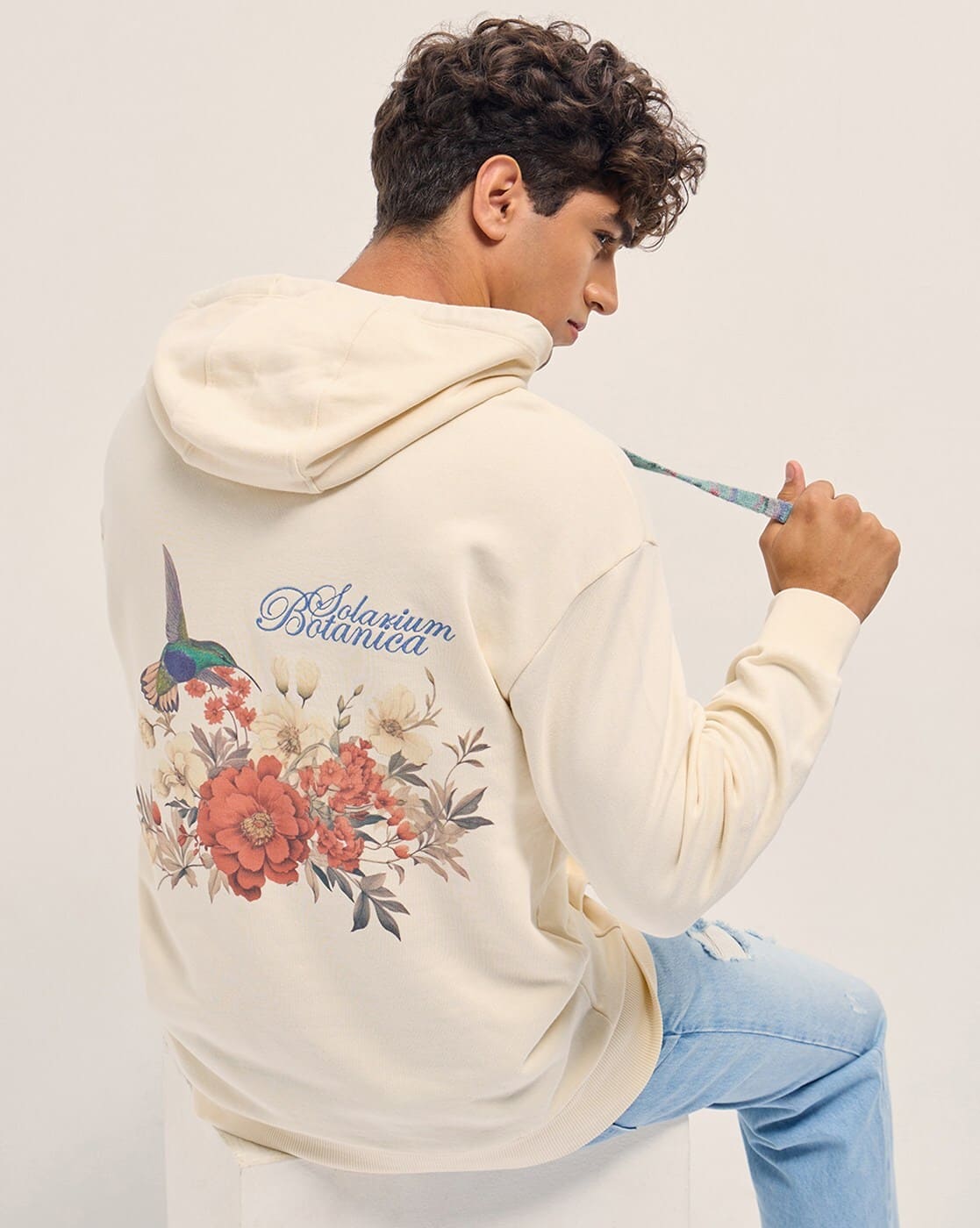 THE BEAR HOUSE Men Cotton Botanical Floral Printed Hoodie