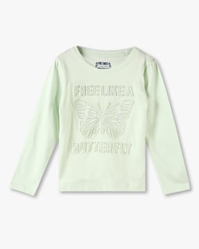 kg frendz Girls Rhinestone Butterfly Embossed Round-Neck T-Shirt-picture-30