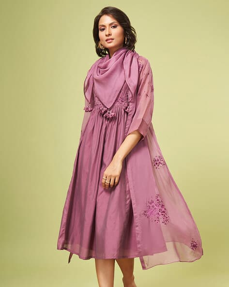 mauve fit and flare dress Mauve Purple and Pink Floral Midi Fit n Flare Dress – Skirting the Rules main image 1