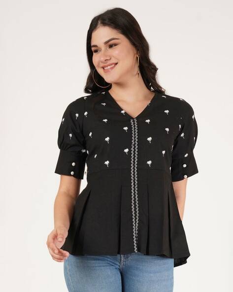 Acai Women Embroidered V-Neck Regular Fit Top