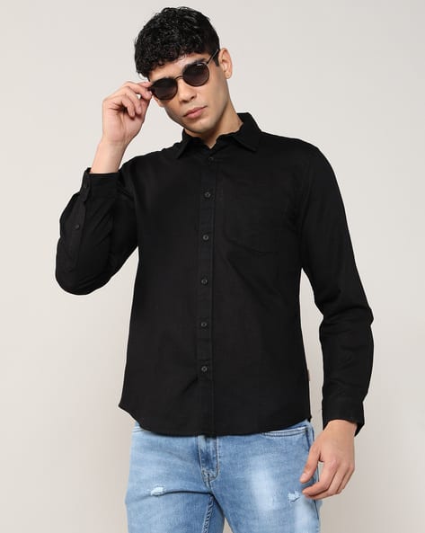 Men Regular Fit Shirt with Patch Pocket