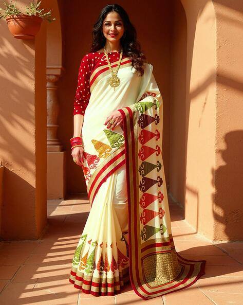 Ri-wah Women Banarasi Saree with Contrast Border