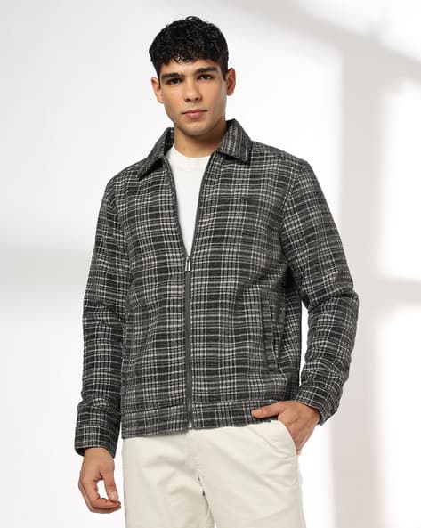 JOHN PLAYERS Men Checked Slim Fit Trucker Jacket