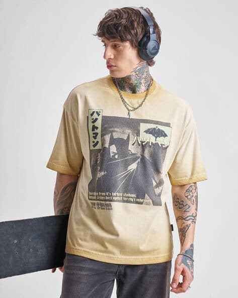 Super Store By Highlander Batman - Highlander Warner Bros Batman Men Brown Round Neck Oversized Drop Shoulder Tshirt