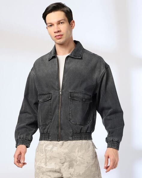 Buy DNMX Men Washed Regular Fit Denim Jacket Online | Ajio.com