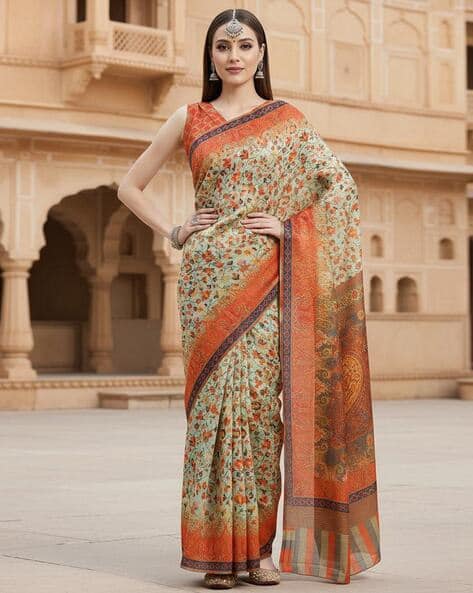 Ri-wah Women Floral Print Saree with Blouse Piece