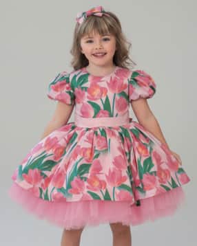 Girls Floral Print Fit & Flare Dress-image-31