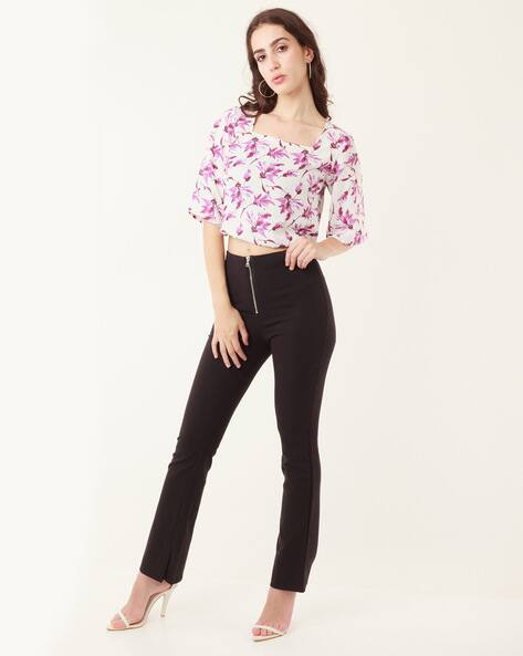 Zink London Floral Print Square-Neck Crop Top