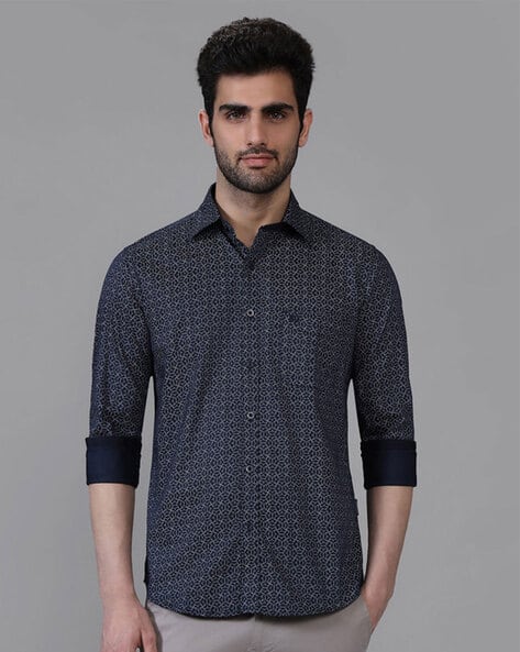 KENNETH COLE Men Spread Collar Abstract Slim Fit Shirt