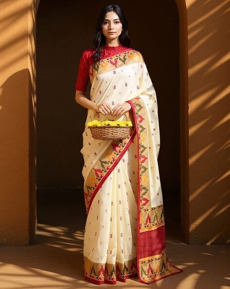 Ri-wah Women Woven Saree with Unstitched Blouse Piece