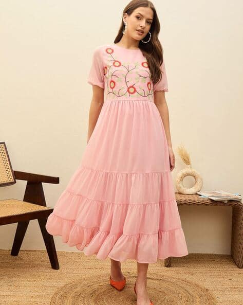 Sassafras Women Round-Neck Tiered Dress