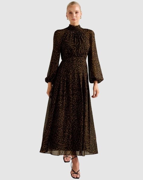 Forever New Women Printed A-Line Dress with Puffed-Sleeves