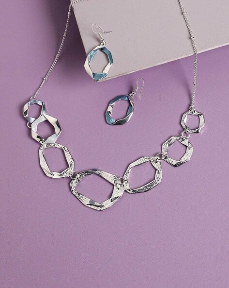 Sohi Women Silver-Plated Necklace & Earrings Set
