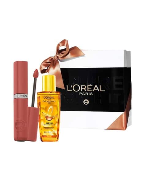 L'Oreal Paris Pack of 2 Worth It Gift Box With Liquid Lipstick 635 And Hair Serum
