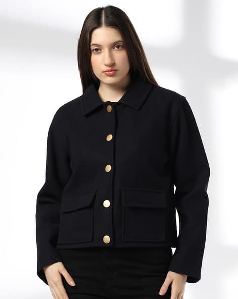 FIG Women Relaxed Fit Trucker Jacket with Flap Pockets