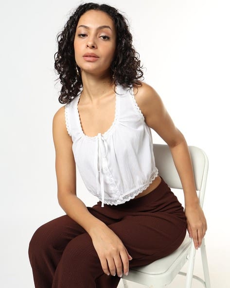 Buy Fyre Rose Women Fitted Tank Top with Lace Trim Online | Ajio.com