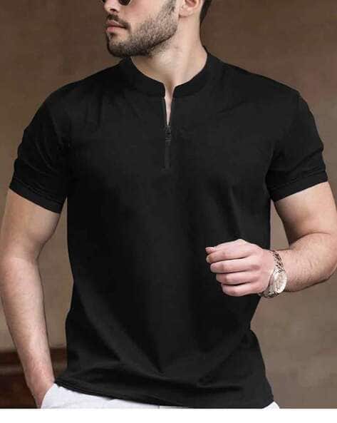 Alpha Tribe Men Regular Fit Zip-Front T-Shirt