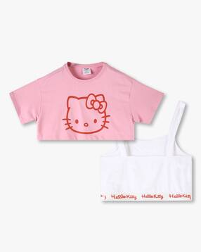 Girls Graphic Print Relaxed Fit Top & Camisole Set