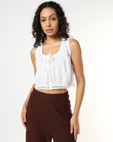 Buy Fyre Rose Women Fitted Tank Top with Lace Trim Online | Ajio.com